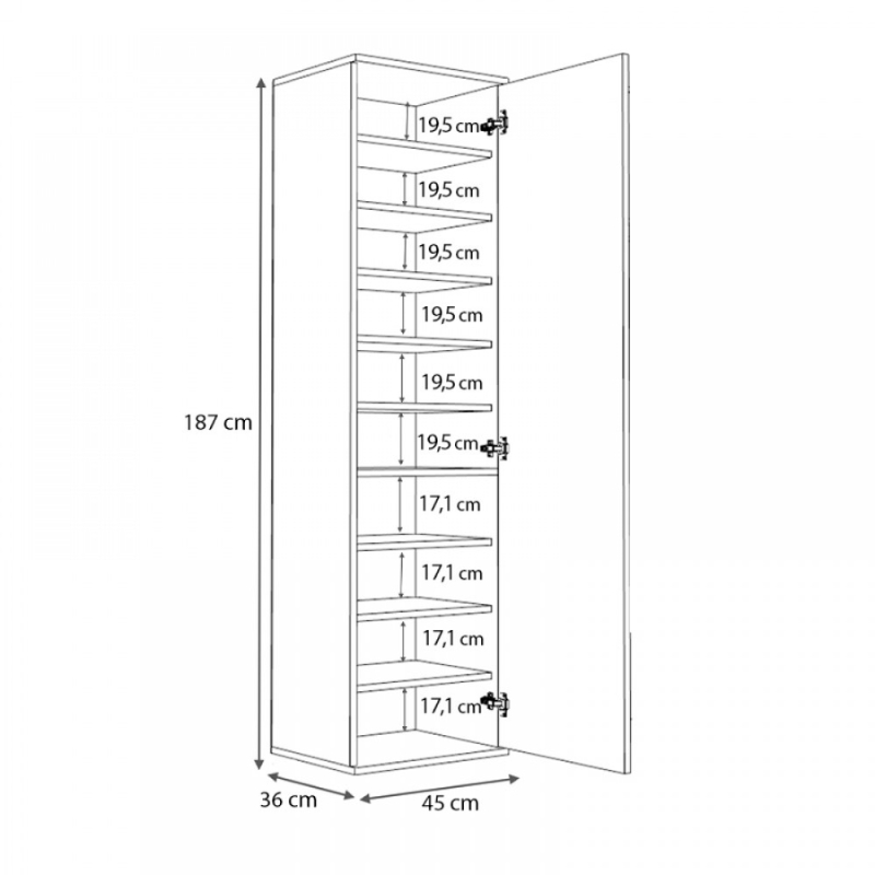 Ντουλάπα ρούχων - παπουτσοθήκη Visla Megapap μονόφυλλη με καθρέπτη χρώμα λευκό 45x36x187εκ.