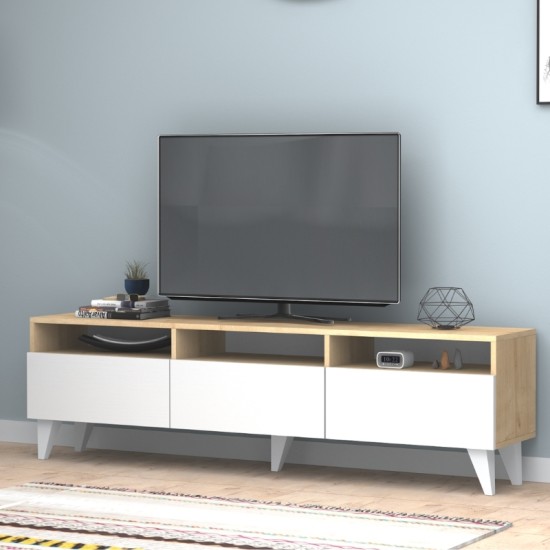 Έπιπλο τηλεόρασης Deluxe Megapap χρώμα λευκό - φυσικό οξιάς 180x35x47cm. Έπιπλο τηλεόρασης Deluxe Megapap χρώμα λευκό - φυσικό οξιάς 180x35x47cm.