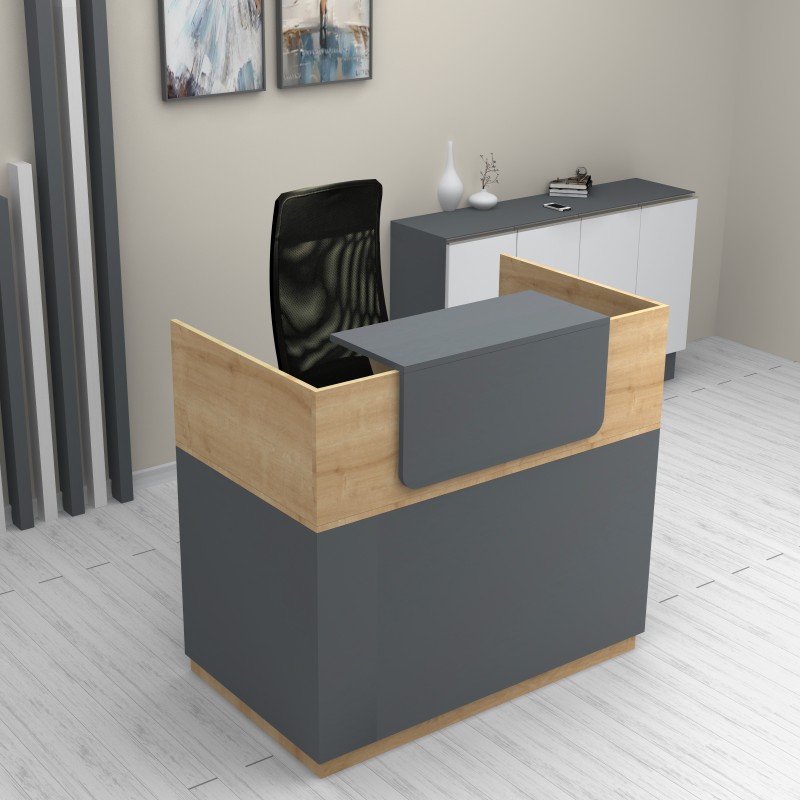 Γραφείο υποδοχής - reception Lemmon Megapap χρώμα φυσικό οξιάς - ανθρακί 120x70x110εκ.