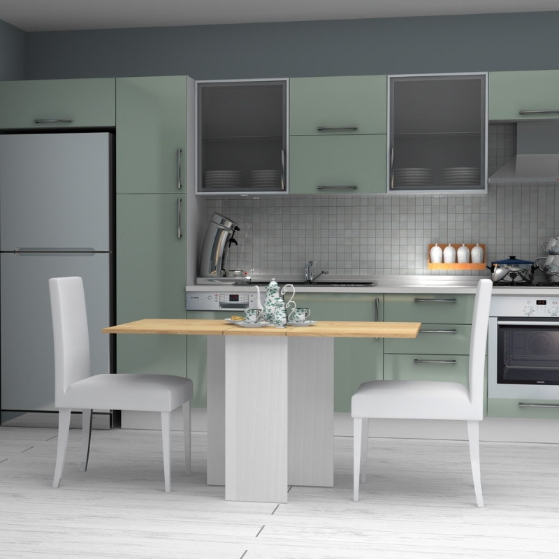 Τραπέζι Pepe Megapap επεκτεινόμενο χρώμα λευκό - φυσικό οξιάς 28(56+56)x77x75εκ.