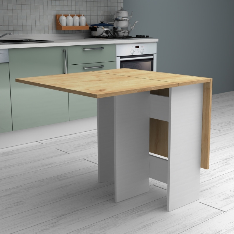 Τραπέζι Pepe Megapap επεκτεινόμενο χρώμα λευκό - φυσικό οξιάς 28(56+56)x77x75εκ.