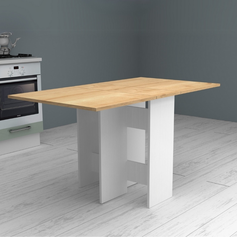 Τραπέζι Pepe Megapap επεκτεινόμενο χρώμα λευκό - φυσικό οξιάς 28(56+56)x77x75εκ.