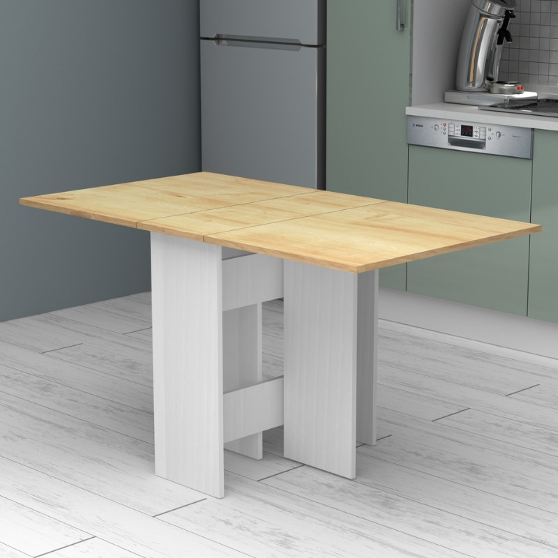 Τραπέζι Pepe Megapap επεκτεινόμενο χρώμα λευκό - φυσικό οξιάς 28(56+56)x77x75εκ.