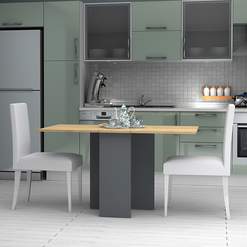 Τραπέζι Pepe Megapap επεκτεινόμενο χρώμα ανθρακί - φυσικό οξιάς 28(56+56)x77x75εκ.