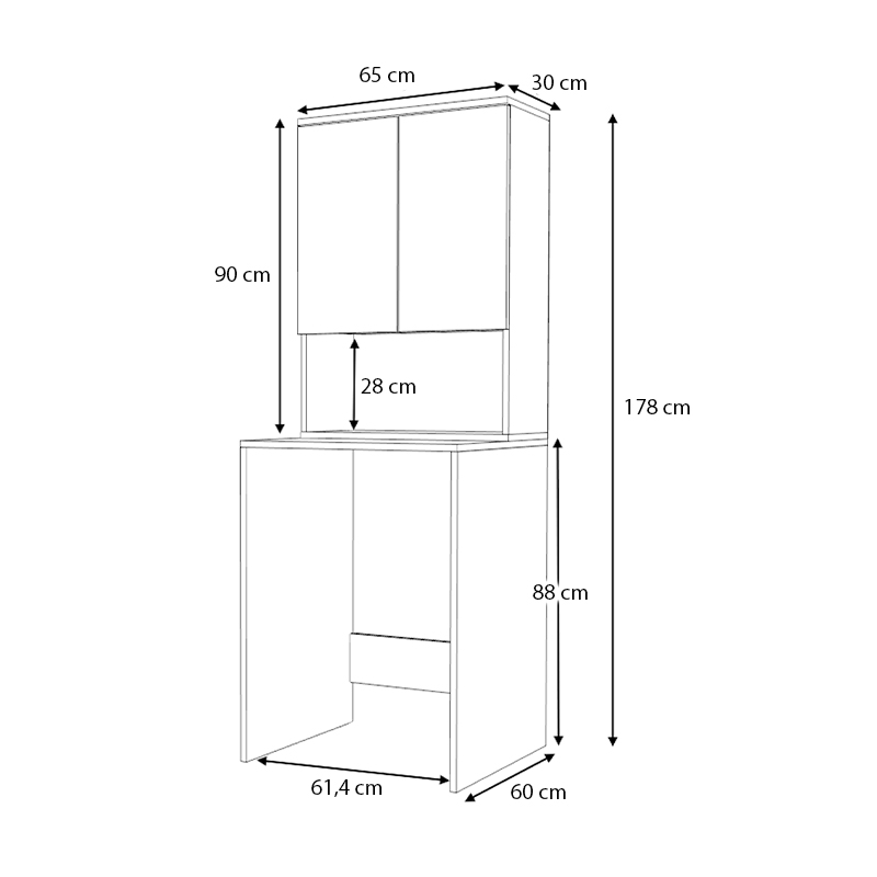 Έπιπλο πλυντηρίου Cozen Megapap χρώμα λευκό 65x60x178εκ.