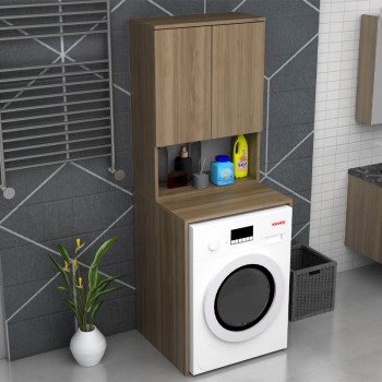 Έπιπλο πλυντηρίου Cozen Megapap χρώμα καρυδί 65x60x178εκ.