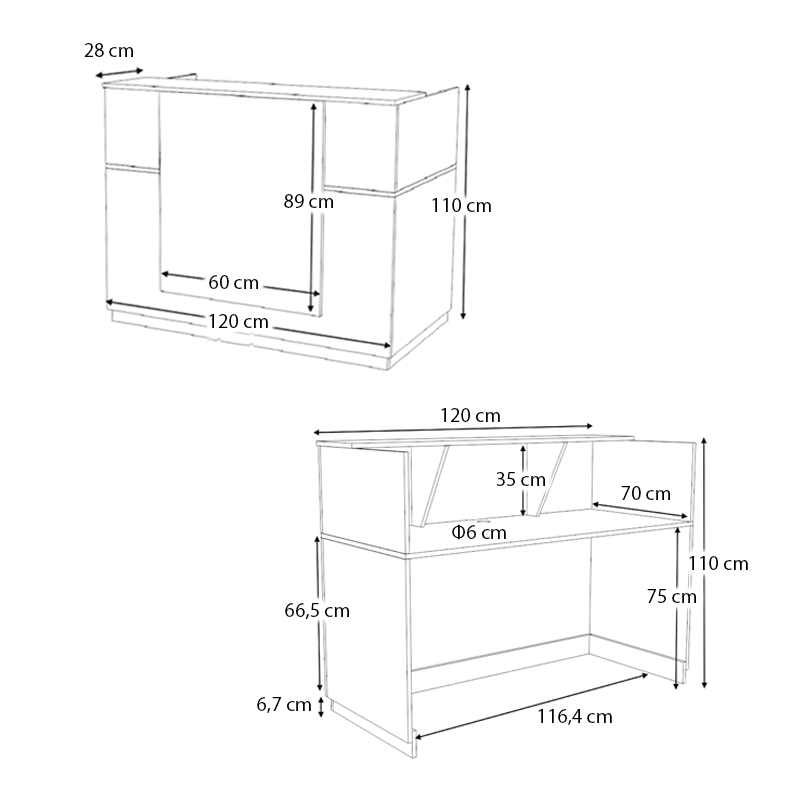 Γραφείο υποδοχής - reception Gemini Megapap χρώμα λευκό 120x70x110εκ.