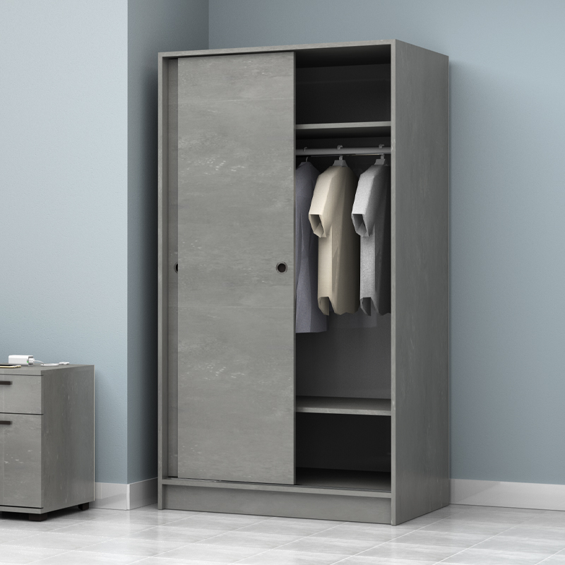 Ντουλάπα ρούχων Regio Megapap δίφυλλη συρόμενη χρώμα γκρι σκυροδέματος 100x60x181εκ.