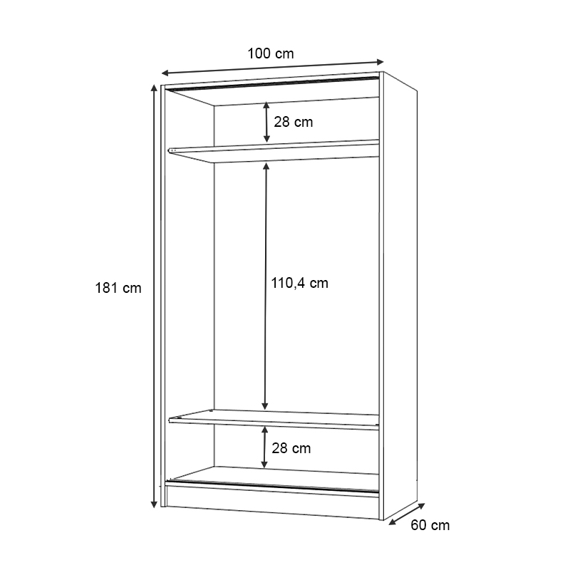 Ντουλάπα ρούχων Regio Megapap δίφυλλη συρόμενη χρώμα καρυδί 100x60x181εκ.