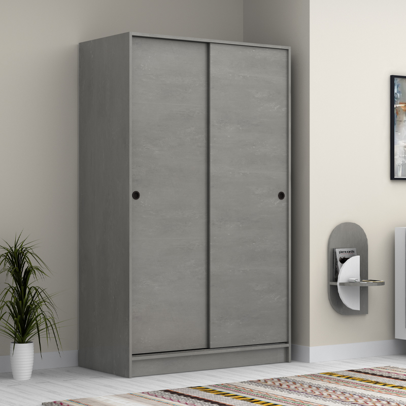Ντουλάπα ρούχων Regio Megapap δίφυλλη συρόμενη χρώμα γκρι σκυροδέματος 120x60x200εκ.