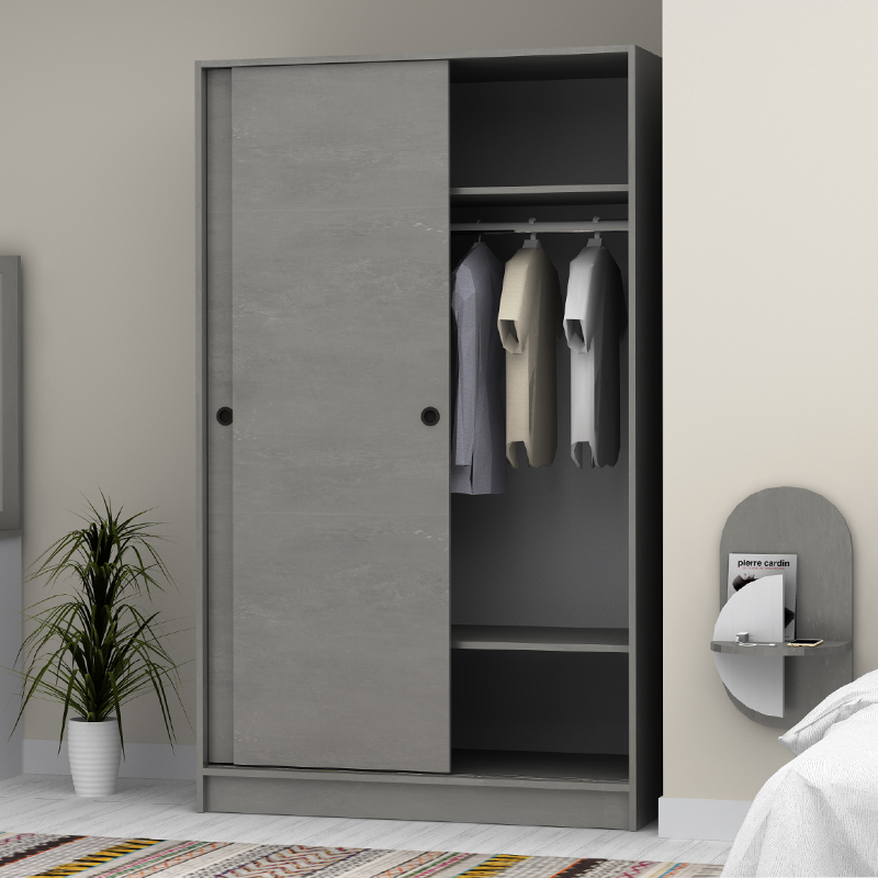 Ντουλάπα ρούχων Regio Megapap δίφυλλη συρόμενη χρώμα γκρι σκυροδέματος 120x60x200εκ.