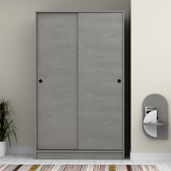 Ντουλάπα ρούχων Regio Megapap δίφυλλη συρόμενη χρώμα γκρι σκυροδέματος 120x60x200εκ.