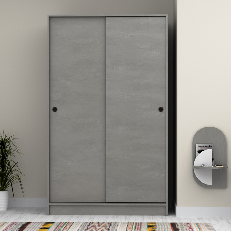 Ντουλάπα ρούχων Regio Megapap δίφυλλη συρόμενη χρώμα γκρι σκυροδέματος 120x60x200εκ.