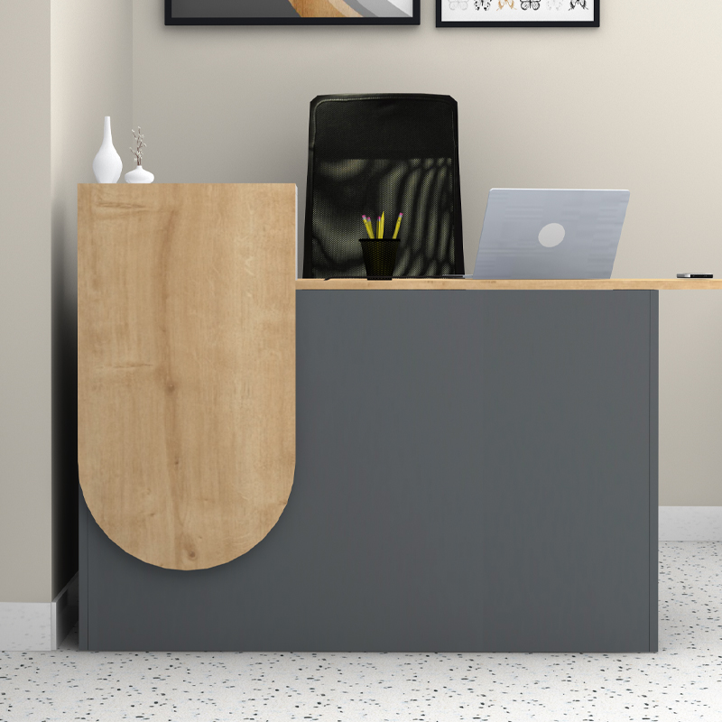 Γραφείο υποδοχής - reception Rezio Megapap χρώμα ανθρακί - φυσικό οξιάς 140x50x101,8εκ.