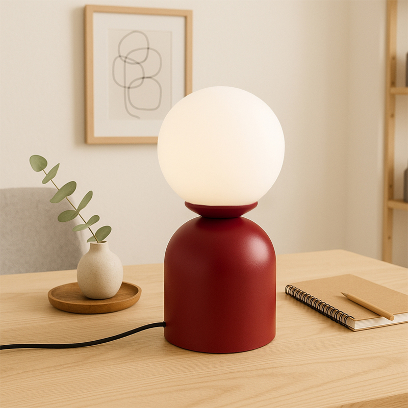 Φωτιστικό επιτραπέζιο Albus Megapap E14 μεταλλικό - γυάλινο χρώμα μπορντώ - λευκό Ø13x28εκ.