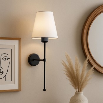 Απλίκα τοίχου Verma Megapap E27 υφασμάτινη - μεταλλική χρώμα μαύρο - κρεμ 13x13x50εκ.