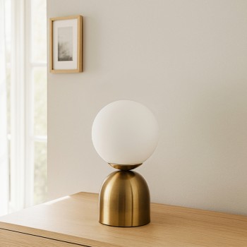 Φωτιστικό επιτραπέζιο Ryka Megapap E14 μεταλλικό - γυάλινο χρώμα χρυσό αντικέ - λευκό Ø15x28εκ.