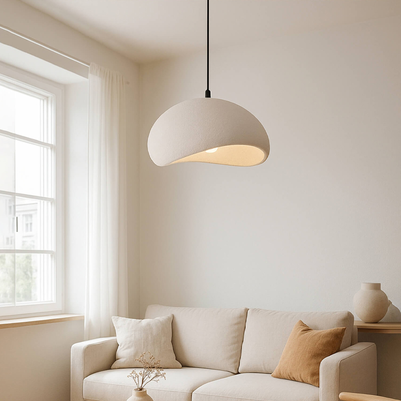 Φωτιστικό οροφής Riven Megapap E27 polyester μονόφωτο χρώμα κρεμ Ø35x80εκ.