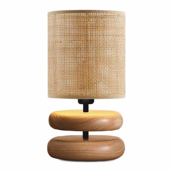 Φωτιστικό επιτραπέζιο Lucia Megapap E14 ξυλινο - pe rattan χρώμα φυσικό Ø15x35εκ.