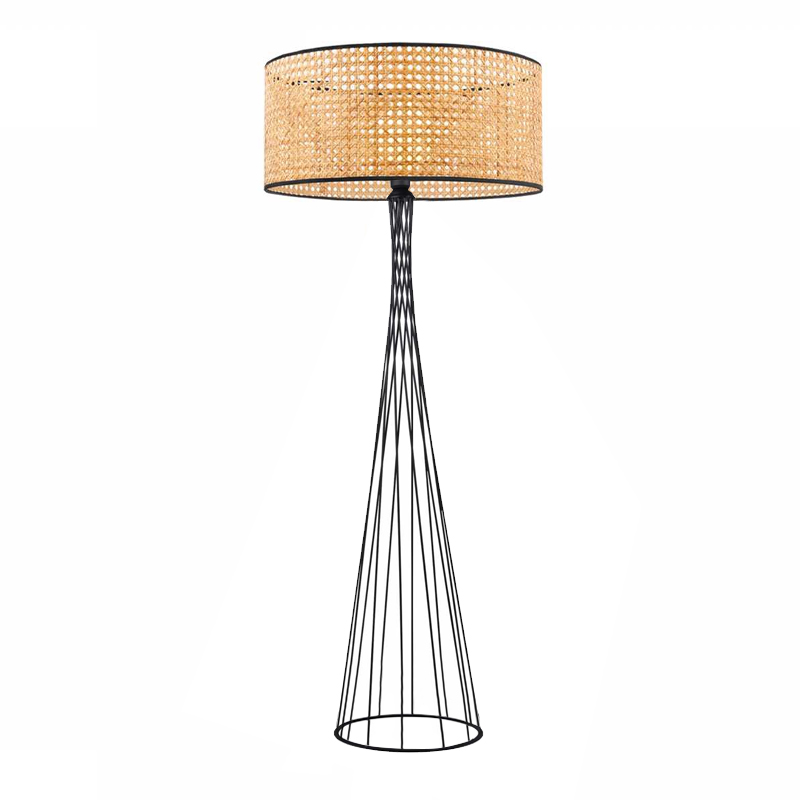 Φωτιστικό δαπέδου Solin Megapap E27 μεταλλικό - ρατάν χρώμα μαύρο - φυσικό Ø38x140εκ.