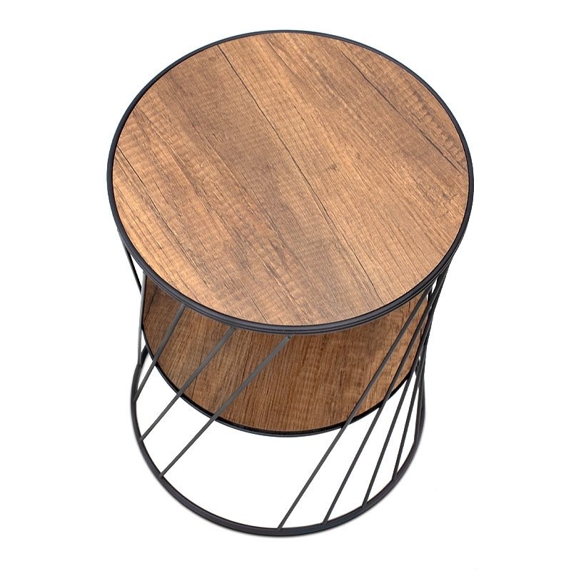 Τραπεζάκι βοηθητικό Jaspin Megapap μεταλλικό - Mdf χρώμα μαύρο - καρυδί 32x32x44εκ.