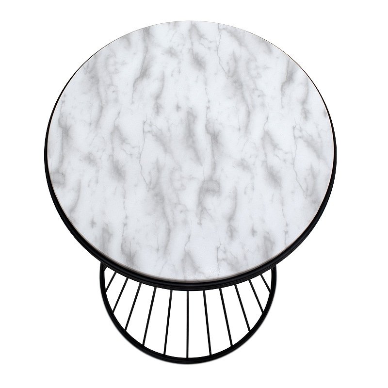 Τραπεζάκι βοηθητικό Hoffman Megapap μεταλλικό - Mdf χρώμα μαύρο - λευκό εφέ μαρμάρου 35x35x58εκ.