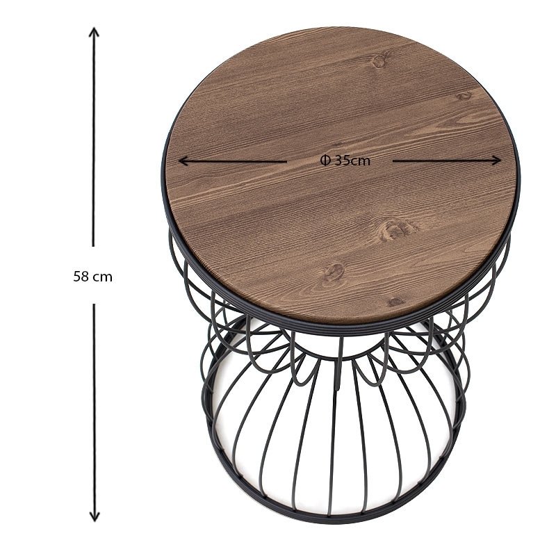 Τραπεζάκι βοηθητικό Pino Megapap μεταλλικό - Mdf χρώμα μαύρο - καρυδί 35x35x58εκ.