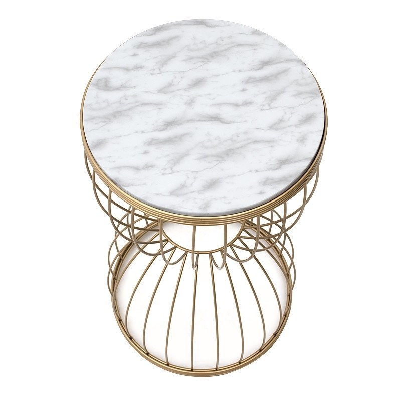 Τραπεζάκι βοηθητικό Pino Megapap μεταλλικό - Mdf χρώμα χρυσό - λευκό εφέ μαρμάρου 35x35x58εκ.