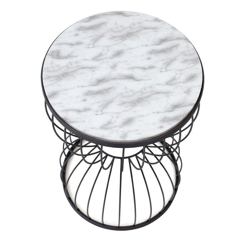 Τραπεζάκι βοηθητικό Pino Megapap μεταλλικό - Mdf χρώμα μαύρο - λευκό εφέ μαρμάρου 35x35x58εκ.