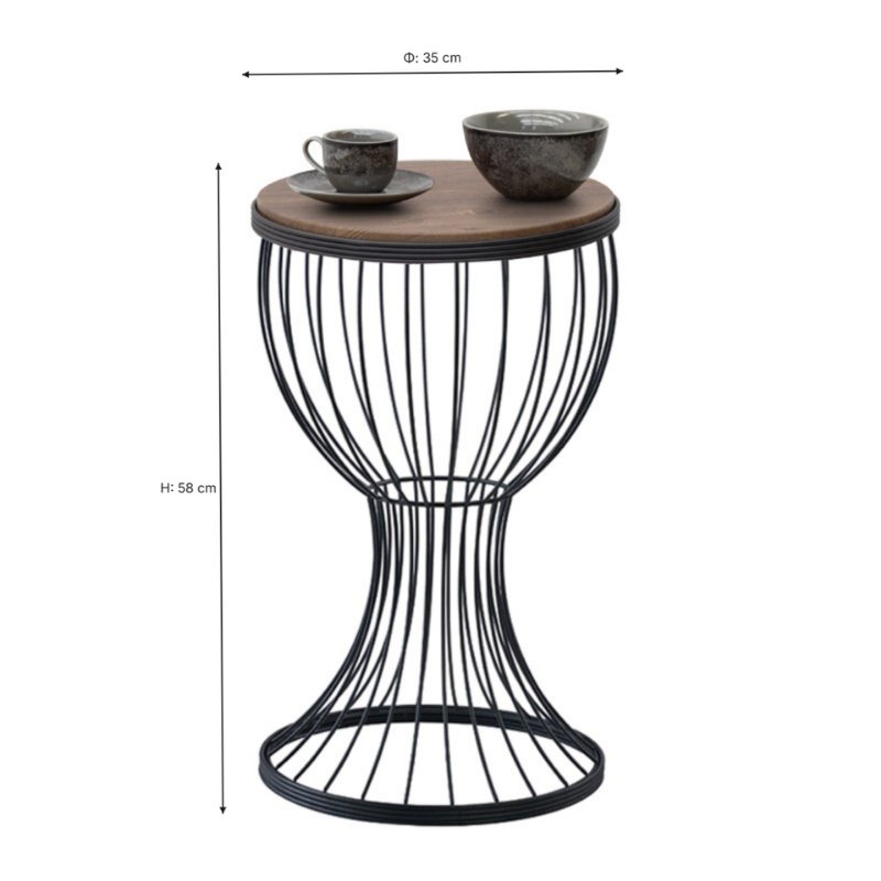 Τραπεζάκι βοηθητικό Aldora Megapap μεταλλικό - Mdf χρώμα μαύρο - καρυδί 35x35x58εκ.