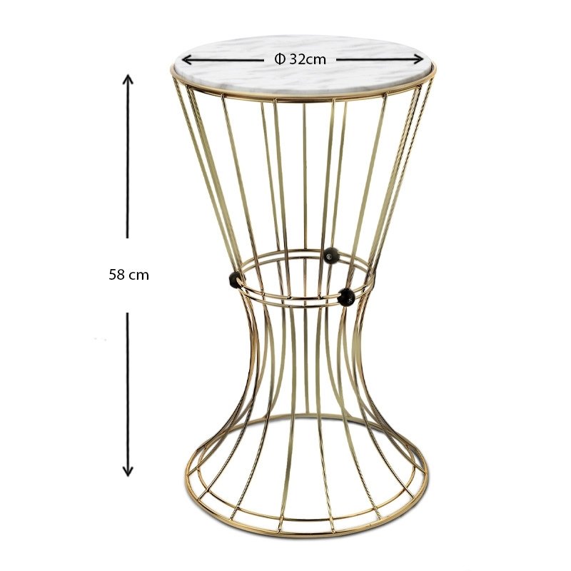 Τραπεζάκι βοηθητικό Girene Megapap μεταλλικό - Mdf χρώμα χρυσό - λευκό εφέ μαρμάρου 32x32x58εκ.