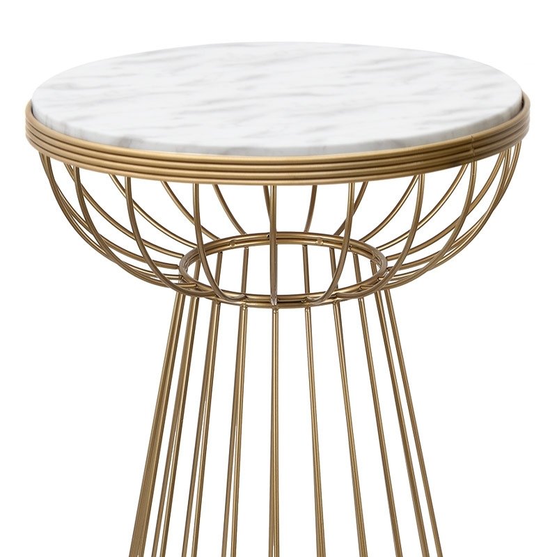 Τραπεζάκι βοηθητικό Mantare Megapap μεταλλικό - Mdf χρώμα χρυσό - λευκό εφέ μαρμάρου 35x35x58εκ.