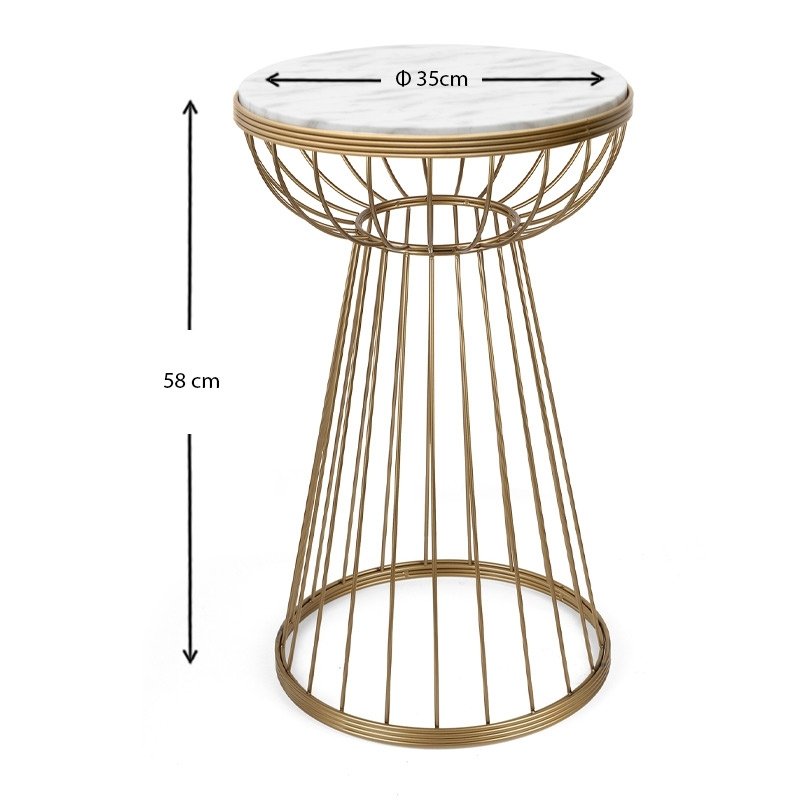 Τραπεζάκι βοηθητικό Mantare Megapap μεταλλικό - Mdf χρώμα χρυσό - λευκό εφέ μαρμάρου 35x35x58εκ.