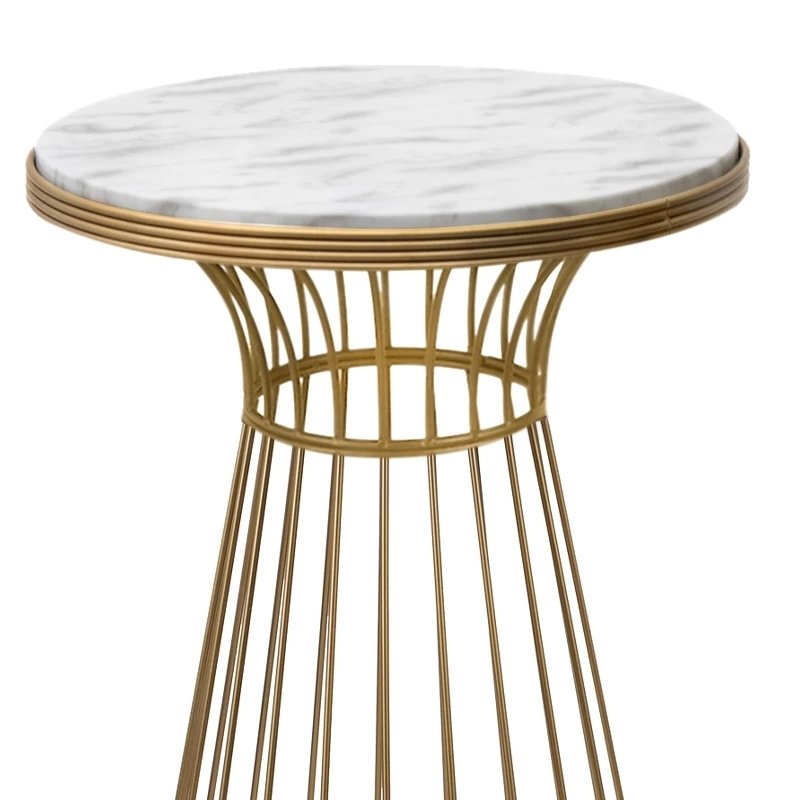 Τραπεζάκι βοηθητικό Tekosi Megapap μεταλλικό - Mdf χρώμα χρυσό - λευκό εφέ μαρμάρου 35x35x58εκ.