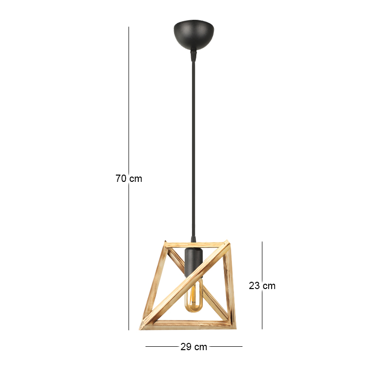 Φωτιστικό οροφής Piramit Megapap E27 ξύλινο μονόφωτο χρώμα φυσικό 29x25x70εκ.