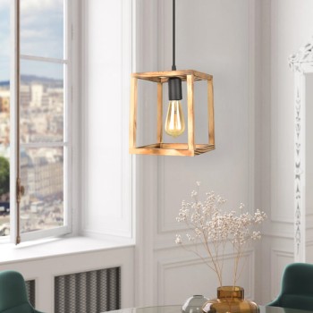 Φωτιστικό οροφής Kubo Megapap E27 ξύλινο μονόφωτο χρώμα φυσικό 18x18x65εκ.