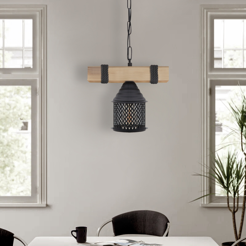 Φωτιστικό οροφής Elora Megapap E27 ξύλινο - μεταλλικό μονόφωτο χρώμα φυσικό - μαύρο 25x13x75εκ.