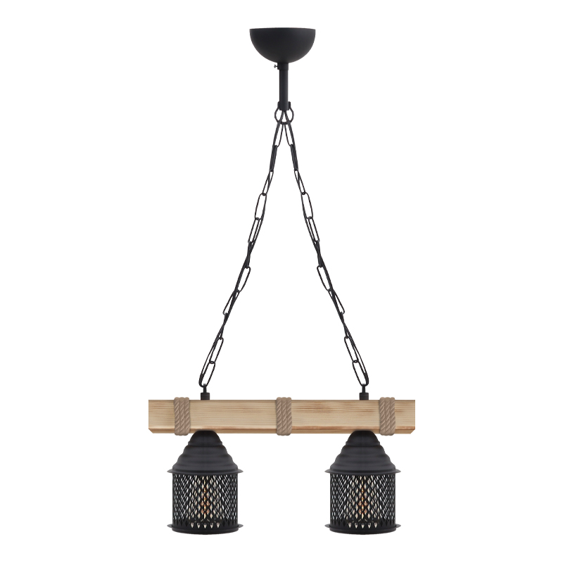 Φωτιστικό οροφής Elora Megapap E27 ξύλινο - μεταλλικό δίφωτο χρώμα φυσικό - μαύρο 40x13x75εκ.