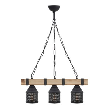 Φωτιστικό οροφής Elora Megapap E27 ξύλινο - μεταλλικό τρίφωτο χρώμα φυσικό - μαύρο 50x13x75εκ.