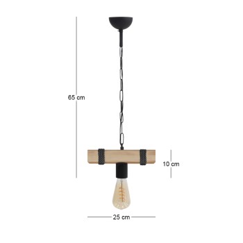 Φωτιστικό οροφής Vero Megapap E27 ξύλινο μονόφωτο χρώμα φυσικό - μαύρο 25x8x65εκ.