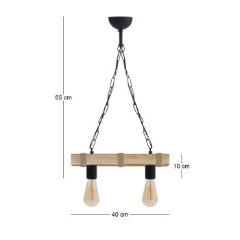 Φωτιστικό οροφής Vero Megapap E27 ξύλινο δίφωτο χρώμα φυσικό 40x8x65εκ.