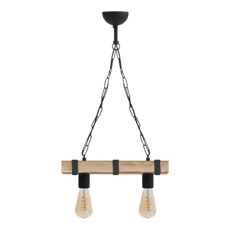 Φωτιστικό οροφής Vero Megapap E27 ξύλινο δίφωτο χρώμα φυσικό - μαύρο 40x8x65εκ.