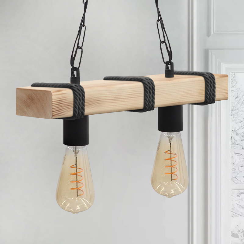 Φωτιστικό οροφής Vero Megapap E27 ξύλινο δίφωτο χρώμα φυσικό - μαύρο 40x8x65εκ.