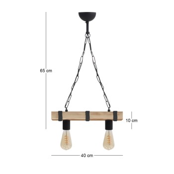 Φωτιστικό οροφής Vero Megapap E27 ξύλινο δίφωτο χρώμα φυσικό - μαύρο 40x8x65εκ.