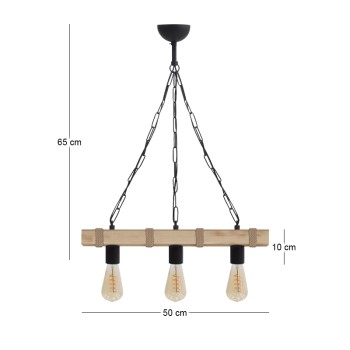 Φωτιστικό οροφής Vero Megapap E27 ξύλινο τρίφωτο χρώμα φυσικό 50x8x65εκ.