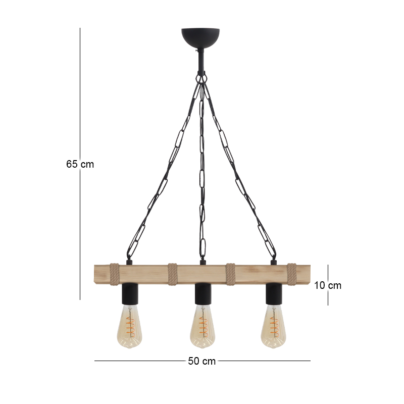 Φωτιστικό οροφής Vero Megapap E27 ξύλινο τρίφωτο χρώμα φυσικό 50x8x65εκ.