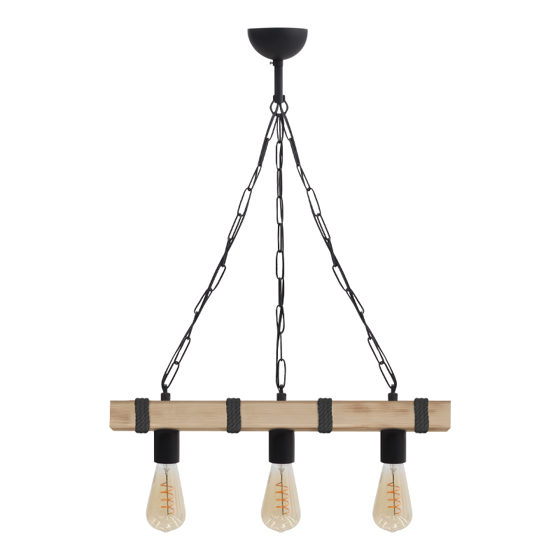 Φωτιστικό οροφής Vero Megapap E27 ξύλινο τρίφωτο χρώμα φυσικό - μαύρο 50x8x65εκ.