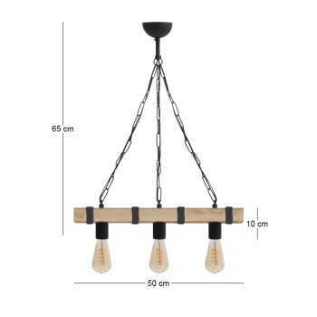 Φωτιστικό οροφής Vero Megapap E27 ξύλινο τρίφωτο χρώμα φυσικό - μαύρο 50x8x65εκ.