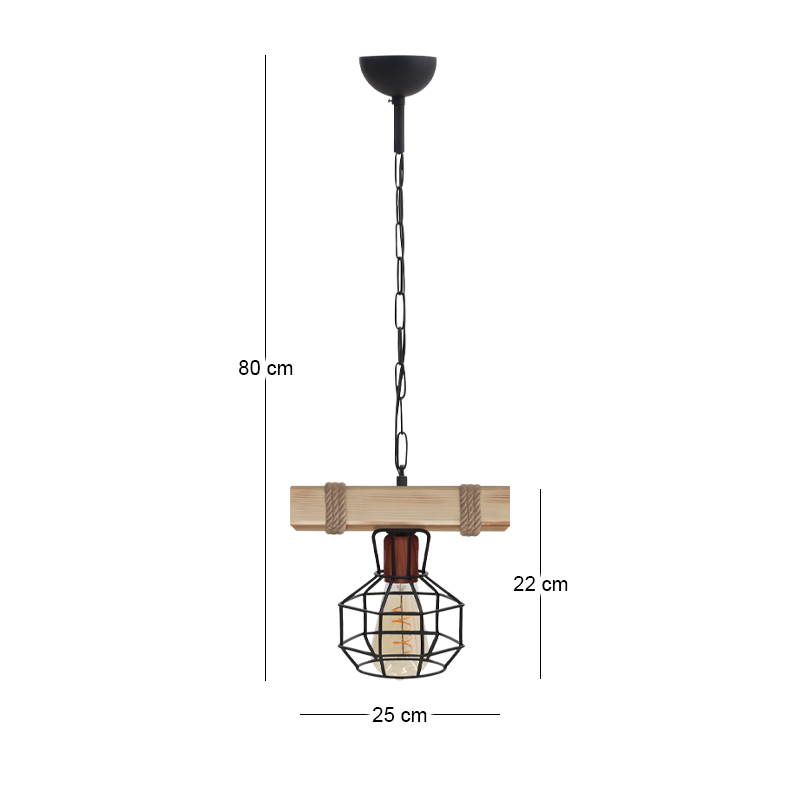 Φωτιστικό οροφής Lumenia Megapap E27 ξύλινο - μεταλλικό μονόφωτο χρώμα φυσικό - μαύρο 25x14x80εκ.