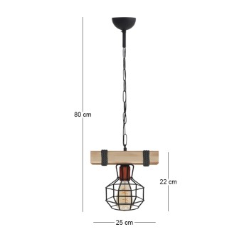 Φωτιστικό οροφής Lumenia Megapap E27 ξύλινο - μεταλλικό μονόφωτο χρώμα φυσικό - μαύρο 25x14x80εκ.